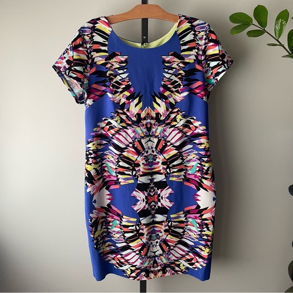 Vintage Signature By Robbie Bee Funky Geometric Neon Printed Midi Dress Size 14 - Picture 1 of 9